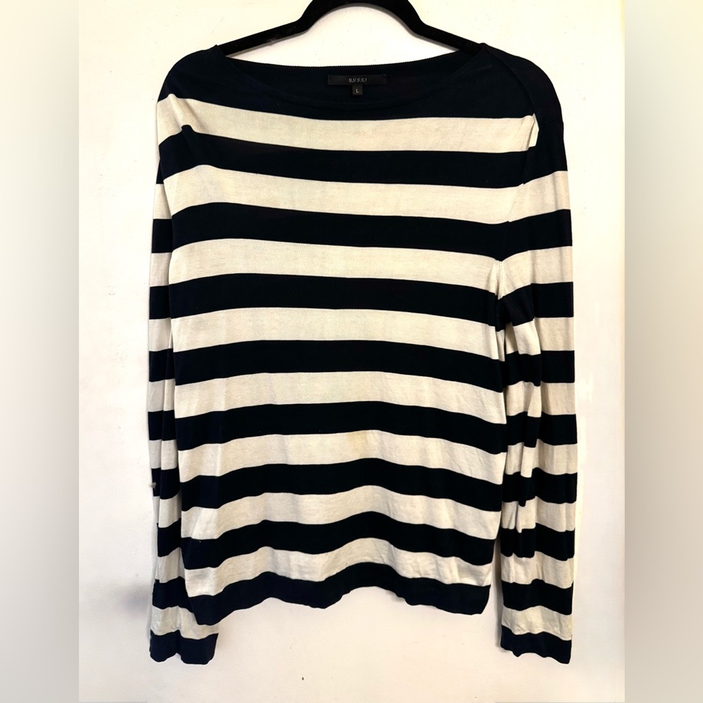 GUCCI navy and white striped longsleeve